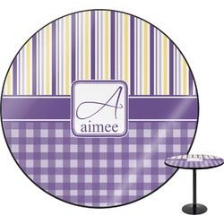 Purple Gingham & Stripe Round Table - 24" (Personalized)