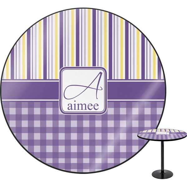 Custom Purple Gingham & Stripe Round Table - 30" (Personalized)