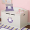 Purple Gingham & Stripe Round Wall Decal on Toy Chest