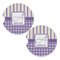 Purple Gingham & Stripe Sandstone Car Coasters - Set of 2