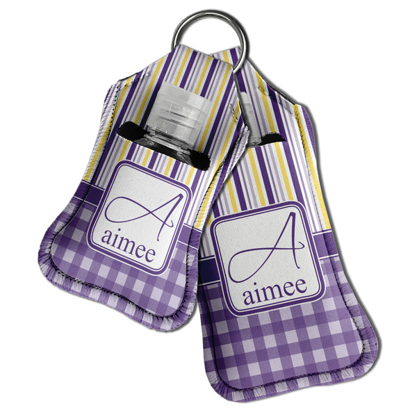Purple Gingham & Stripe Sanitizer Holder Keychain - Both in Case (PARENT)