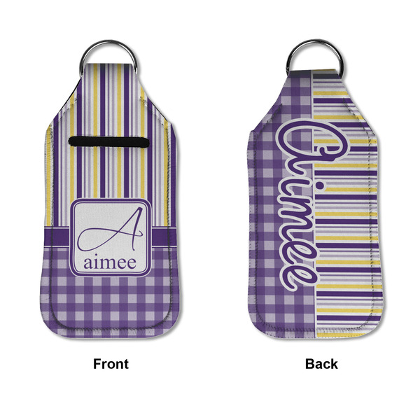 Purple Gingham & Stripe Sanitizer Holder Keychain - Large APPROVAL (Flat)