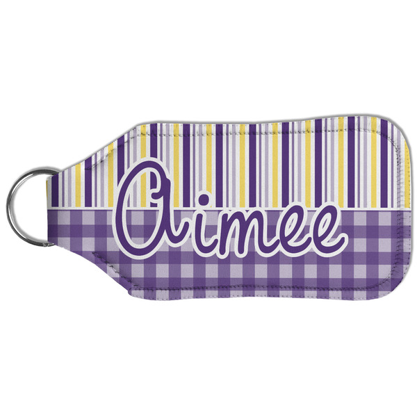 Purple Gingham & Stripe Sanitizer Holder Keychain - Large (Back)