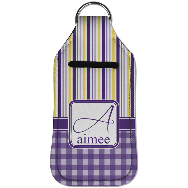 Purple Gingham & Stripe Sanitizer Holder Keychain - Large (Front)