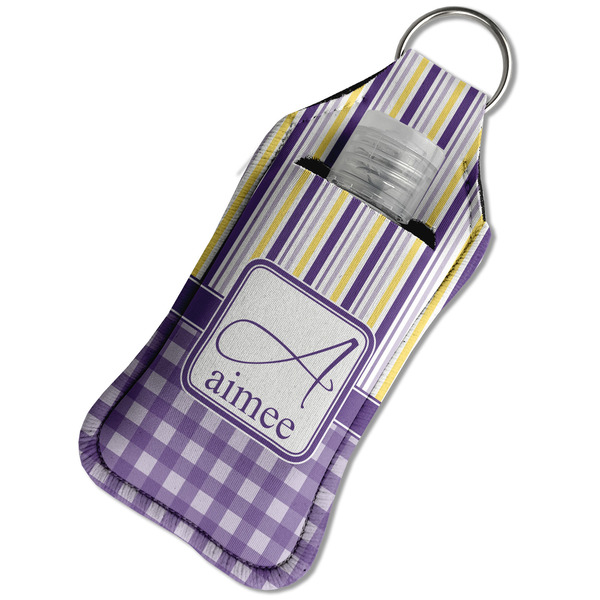 Purple Gingham & Stripe Sanitizer Holder Keychain - Large in Case