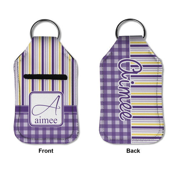 Purple Gingham & Stripe Sanitizer Holder Keychain - Small APPROVAL (Flat)