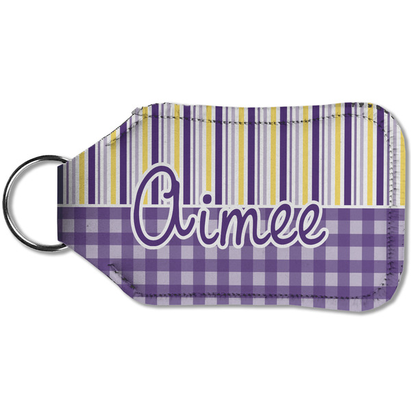 Purple Gingham & Stripe Sanitizer Holder Keychain - Small (Back)