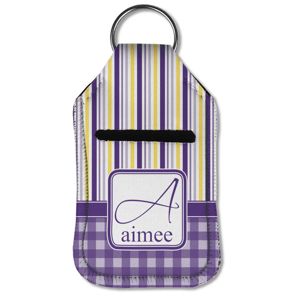 Purple Gingham & Stripe Sanitizer Holder Keychain - Small (Front Flat)