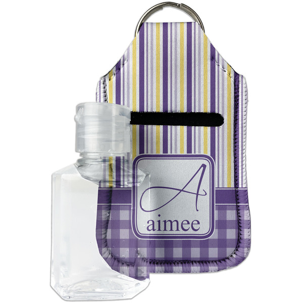 Custom Purple Gingham & Stripe Hand Sanitizer & Keychain Holder (Personalized)