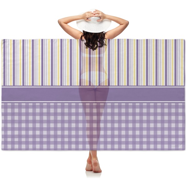 Custom Purple Gingham & Stripe Sheer Sarong