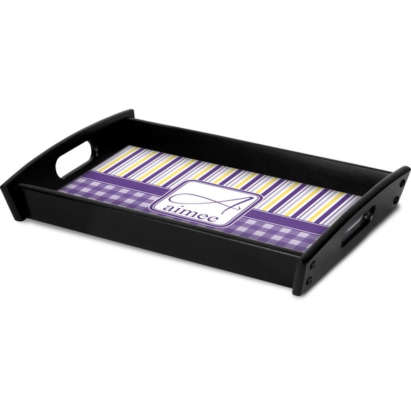 Purple Gingham & Stripe Serving Tray Black - Corner