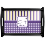 Purple Gingham & Stripe Black Wooden Tray - Small (Personalized)