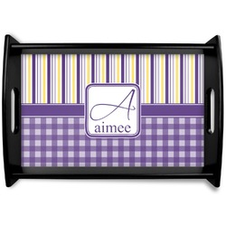 Purple Gingham & Stripe Wooden Tray (Personalized)
