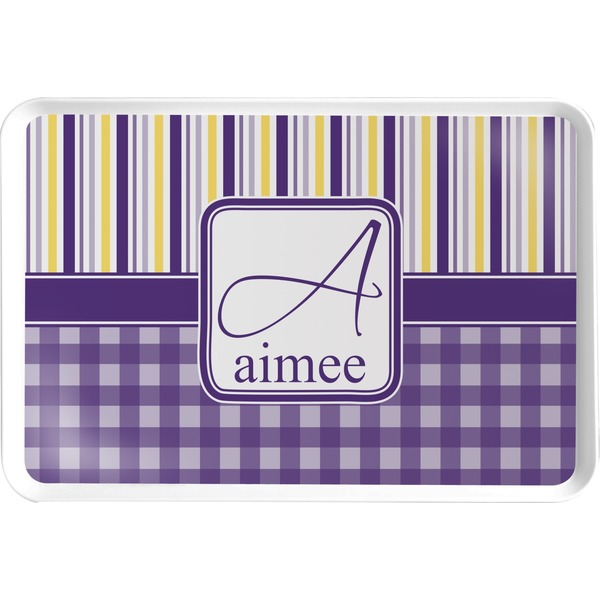 Custom Purple Gingham & Stripe Serving Tray (Personalized)