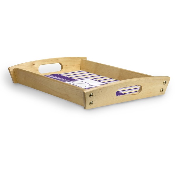 Purple Gingham & Stripe Serving Tray Wood Small - Corner