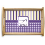 Purple Gingham & Stripe Natural Wooden Tray - Small (Personalized)
