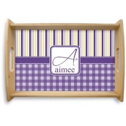 Purple Gingham & Stripe Natural Wooden Tray - Small (Personalized)