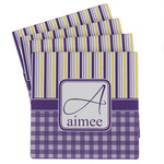 Purple Gingham & Stripe Absorbent Stone Coasters - Set of 4 (Personalized)