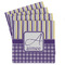 Purple Gingham & Stripe Set of 4 Sandstone Coasters - Front View