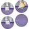 Purple Gingham & Stripe Set of 4 Glass Appetizer / Dessert Plate 8" (Personalized)