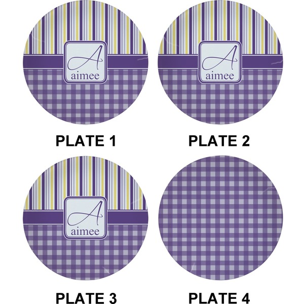 Purple Gingham & Stripe Set of Appetizer / Dessert Plates (Approval)