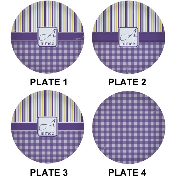Purple Gingham & Stripe Set of Lunch / Dinner Plates (Approval)