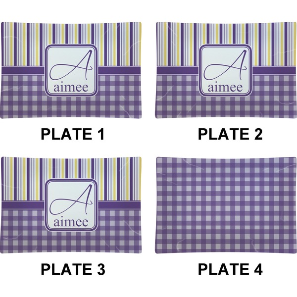 Purple Gingham & Stripe Set of Rectangular Appetizer / Dessert Plates (Approval)