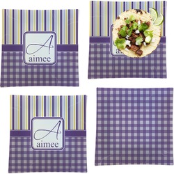 Purple Gingham & Stripe Set of 4 Glass Square Lunch / Dinner Plate 9.5" (Personalized)