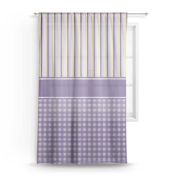 Custom Purple Gingham & Stripe Sheer Curtain