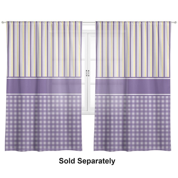 Purple Gingham & Stripe Sheer Curtains