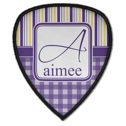 Purple Gingham & Stripe Iron on Shield Patch A w/ Name and Initial