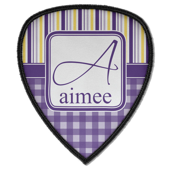 Custom Purple Gingham & Stripe Iron on Shield Patch A w/ Name and Initial