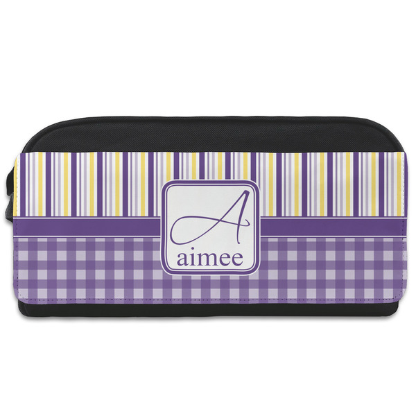 Custom Purple Gingham & Stripe Shoe Bag (Personalized)