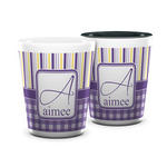 Purple Gingham & Stripe Ceramic Shot Glass - 1.5 oz (Personalized)