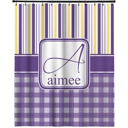 Purple Gingham & Stripe Extra Long Shower Curtain - 70"x84" (Personalized)