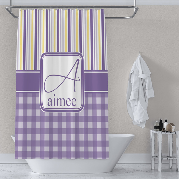 Purple Gingham & Stripe Shower Curtain Lifestyle