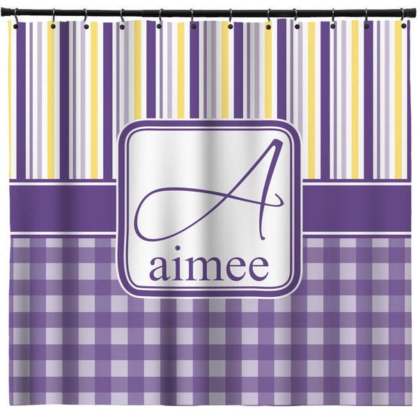 Custom Purple Gingham & Stripe Shower Curtain - Custom Size (Personalized)