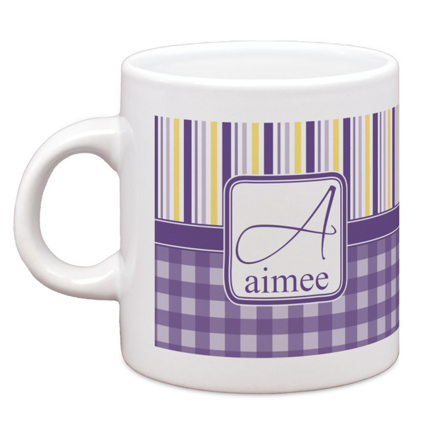 Purple Gingham & Stripe Single Shot Espresso Cup - Single Front