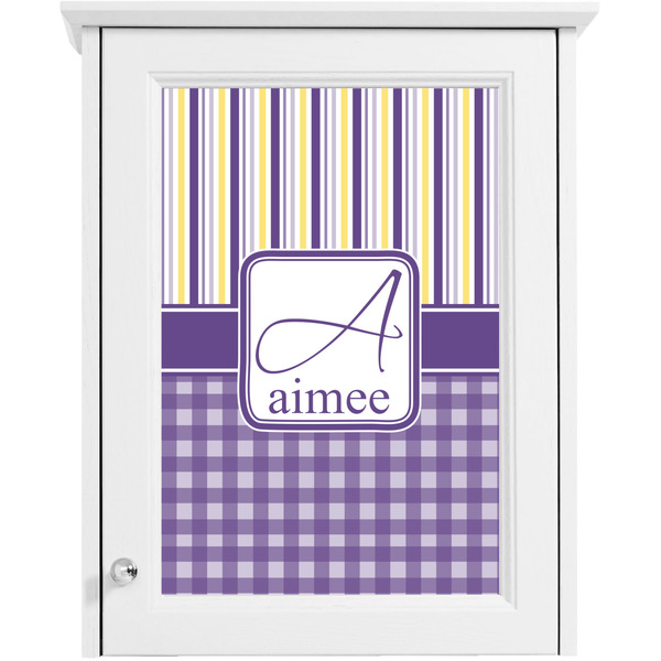 Purple Gingham & Stripe Single White Cabinet Decal