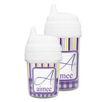 Purple Gingham & Stripe Sippy Cup (Personalized)