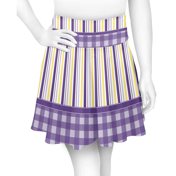 Custom Purple Gingham & Stripe Skater Skirt - Small