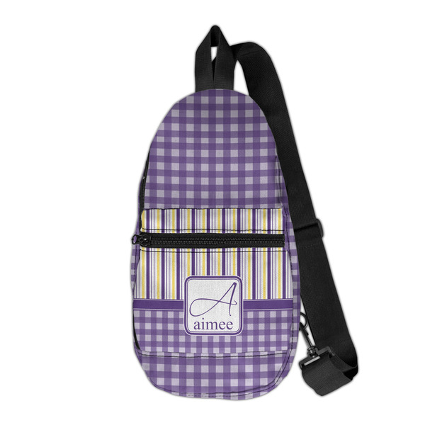 Custom Purple Gingham & Stripe Sling Bag (Personalized)