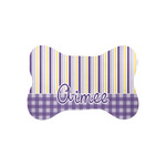 Purple Gingham & Stripe Bone Shaped Dog Food Mat (Small) (Personalized)