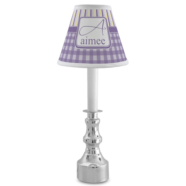 Purple Gingham & Stripe Small Chandelier Lamp - LIFESTYLE (on candle stick)
