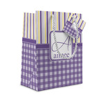 Purple Gingham & Stripe Small Gift Bag (Personalized)