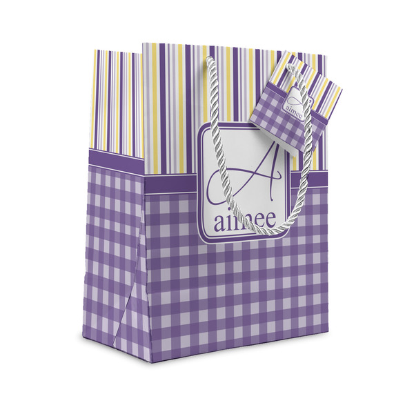 Custom Purple Gingham & Stripe Gift Bag (Personalized)