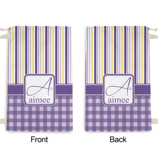 Purple Gingham & Stripe Small Laundry Bag - Front & Back View