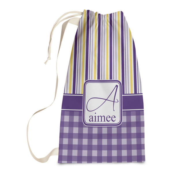 Custom Purple Gingham & Stripe Laundry Bags - Small (Personalized)