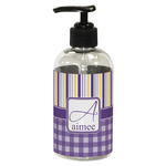 Purple Gingham & Stripe Plastic Soap / Lotion Dispenser (8 oz - Small - Black) (Personalized)