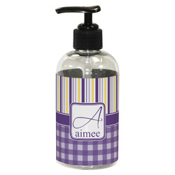 Purple Gingham & Stripe Plastic Soap / Lotion Dispenser (8 oz - Small - Black) (Personalized)
